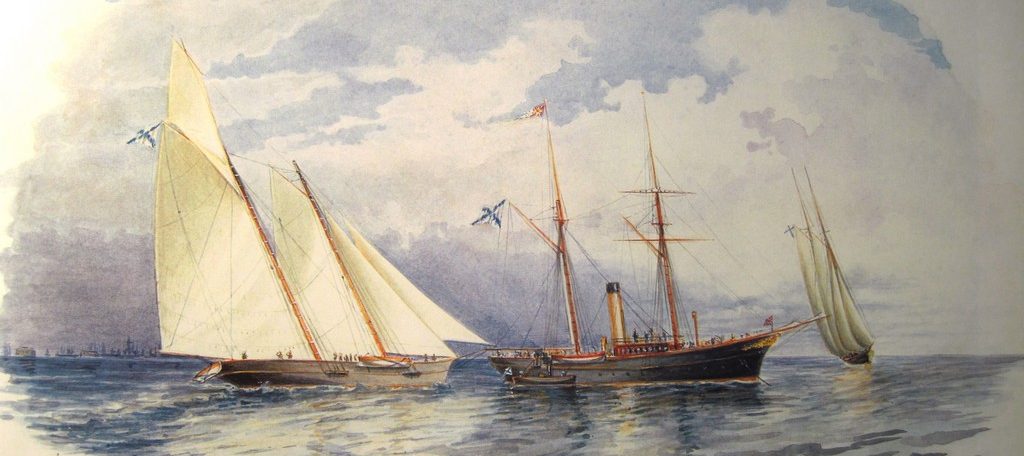 Рисунок. Яхты «Королева Виктория», «Славянка», «Забава». Худ. Н.Путятин.