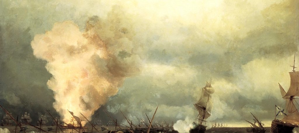 Айвазовский И. К. (1817-1900). Морское сражение при Выборге 29 июня 1790 г. 1846. 222х335. Сайт: Gallerix.ru. Альбом: 200 русских живописцев.