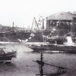 Яхта морского министра "Нева", Императорская яхта "Штандарт" во время спуска на воду со стапеля Балтийского завода линейного корабля "Севастополь" 16 июня 1911 года
